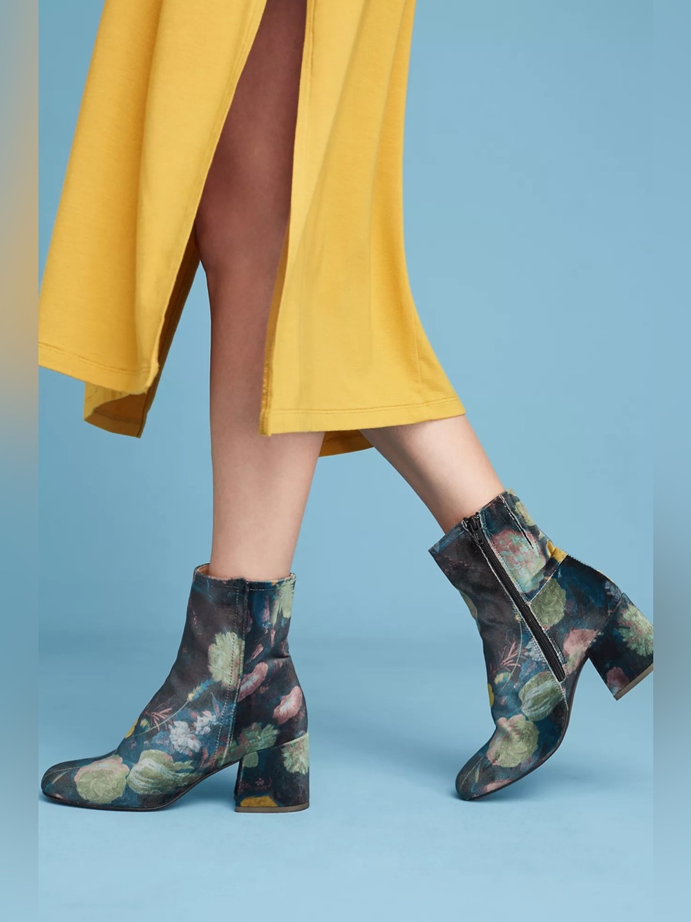 Anthropologie Miss L Fire Jeanie Floral Velvet Boots Sz 37 EUC